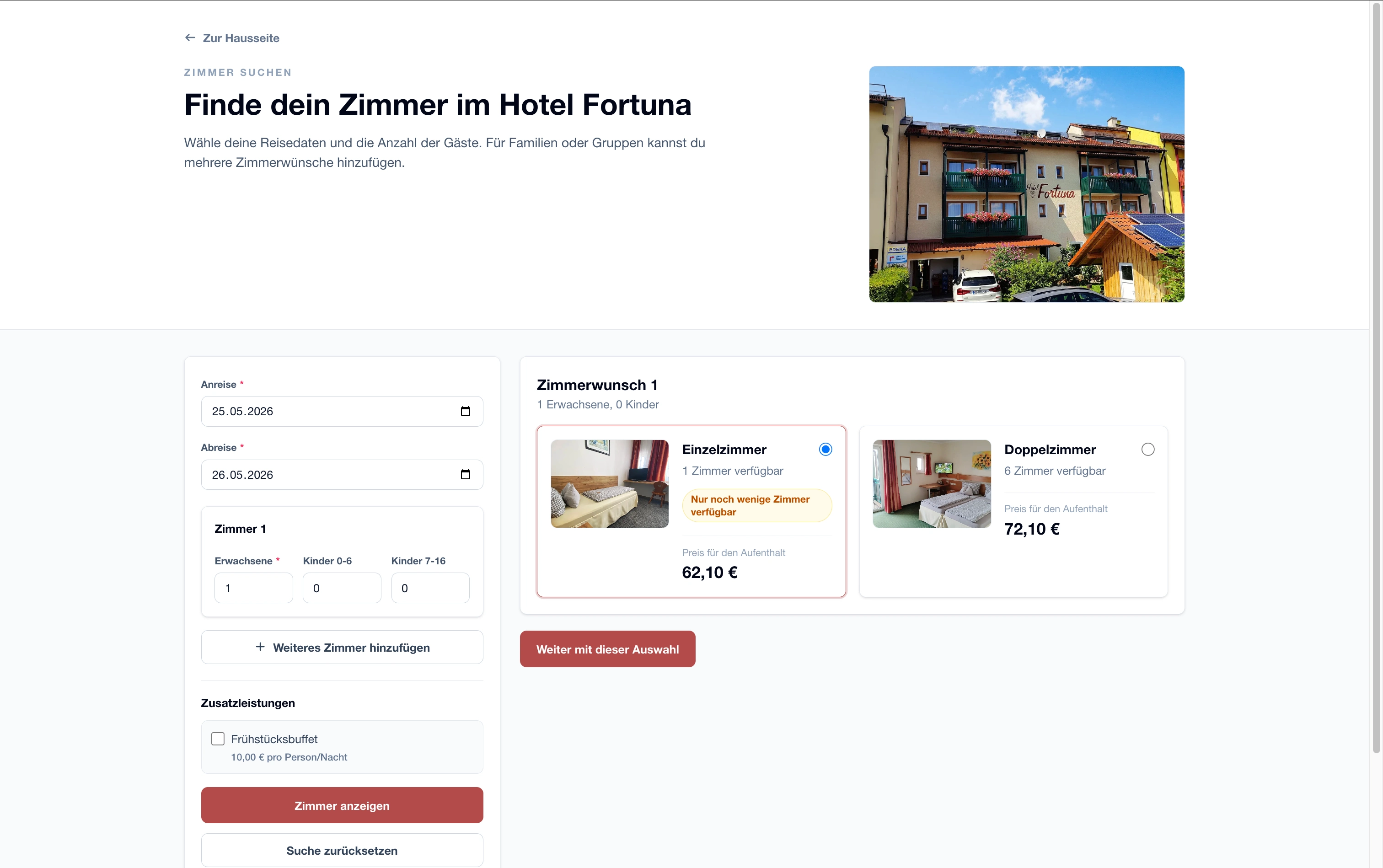 Zimmero Online-Direktbuchung für Hotelwebsites mit Zimmerauswahl